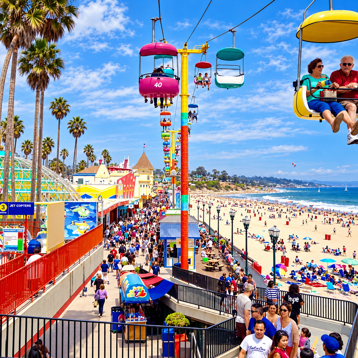 Santa Cruz Boardwalk Sky Ride and Beach