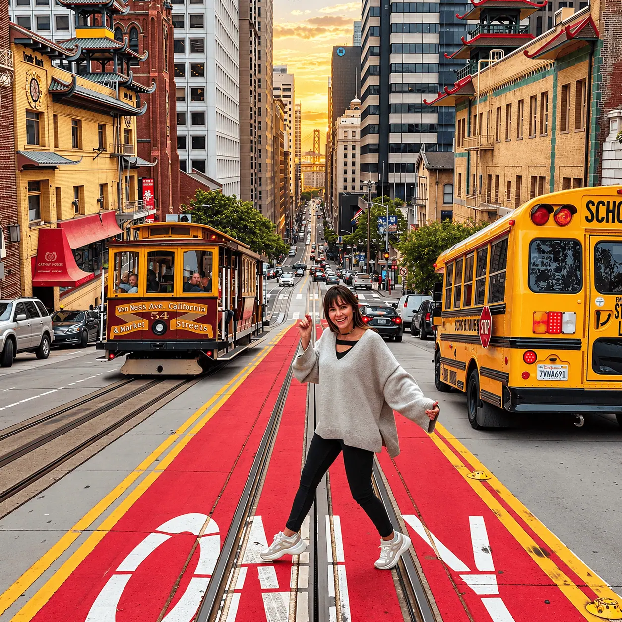 San Francisco street with cable car